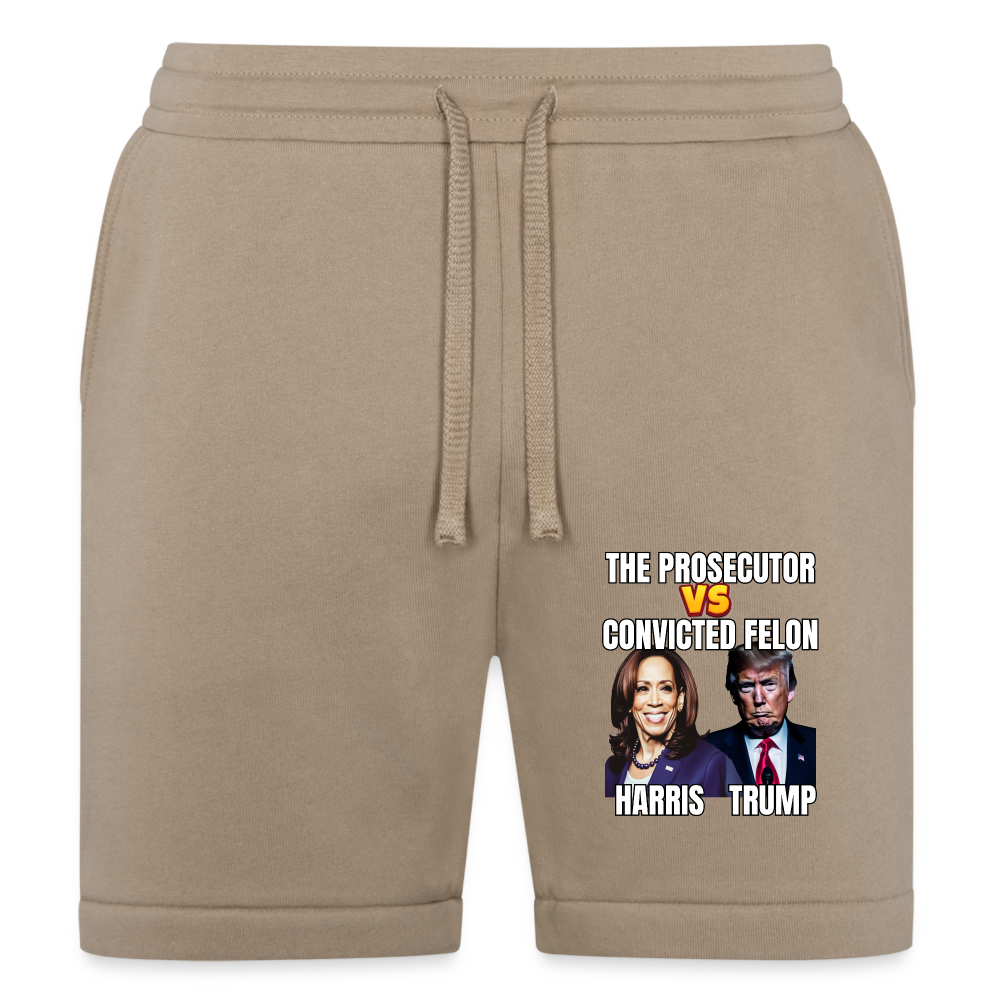 Kamala Harris Versus Donald Trump, The prosecutor faces the convicted felon. Bella + Canvas Unisex Short - tan