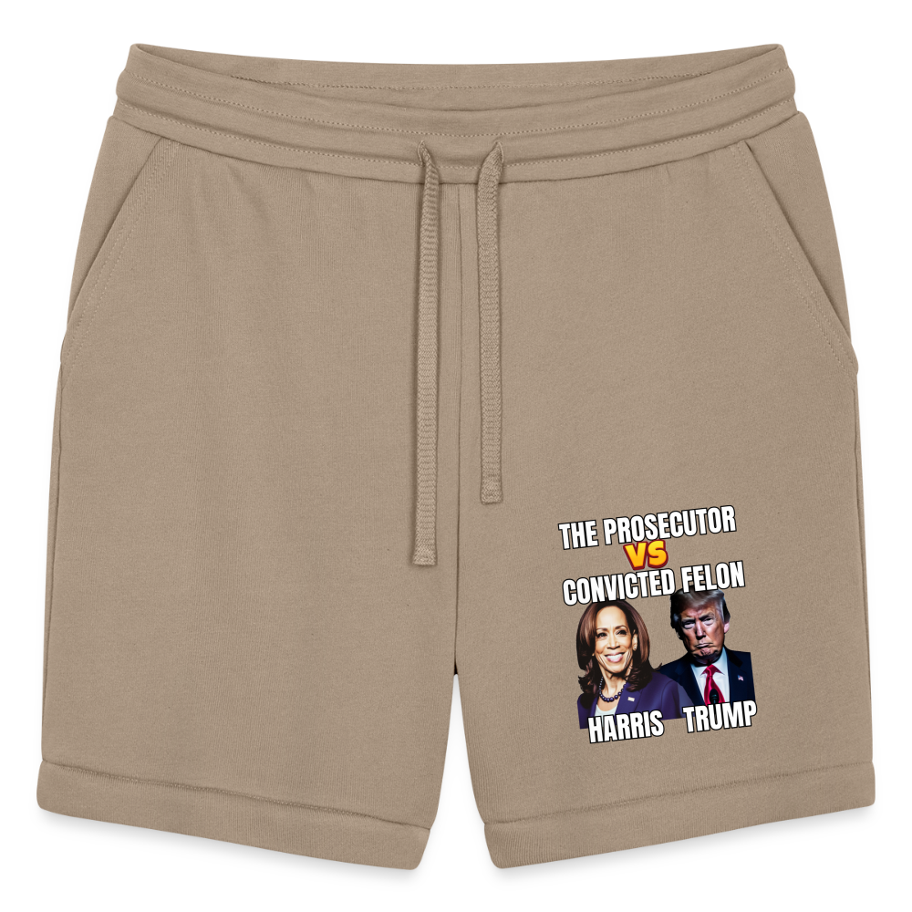 Kamala Harris Versus Donald Trump, The prosecutor faces the convicted felon. Bella + Canvas Unisex Short - tan