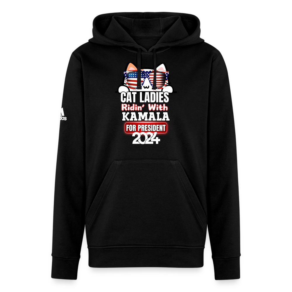 Cat Ladies ridin with Kamala Harris for presidents. Adidas Unisex Fleece Hoodie - black