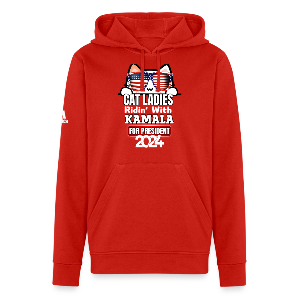 Cat Ladies ridin with Kamala Harris for presidents. Adidas Unisex Fleece Hoodie - red