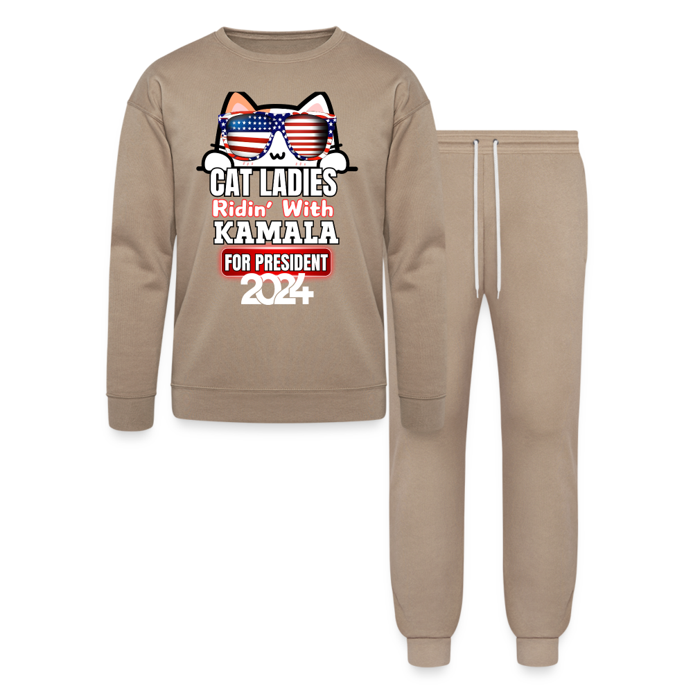 Cat Ladies ridin with Kamala Harris for presidents, Bella + Canvas Unisex Lounge Wear Set - tan