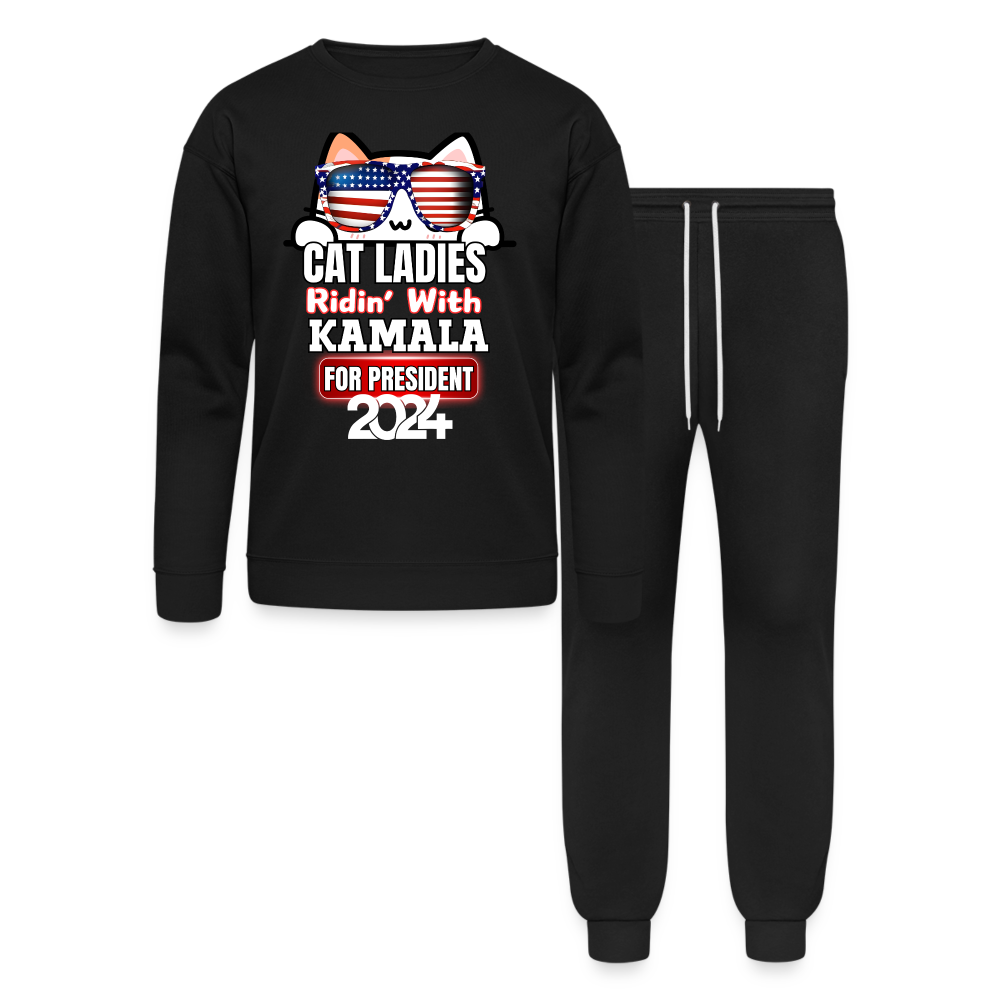 Cat Ladies ridin with Kamala Harris for presidents, Bella + Canvas Unisex Lounge Wear Set - black