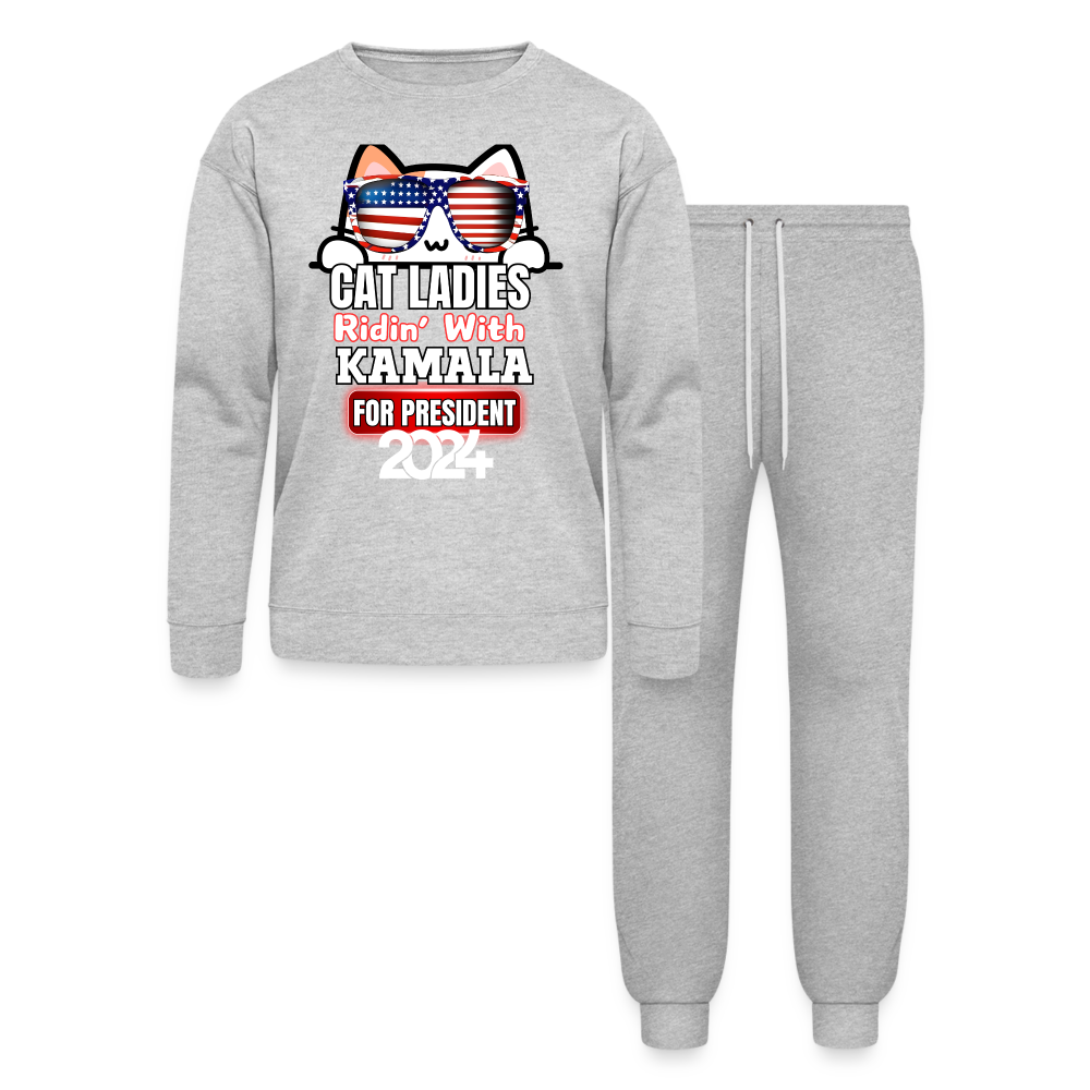 Cat Ladies ridin with Kamala Harris for presidents, Bella + Canvas Unisex Lounge Wear Set - heather gray