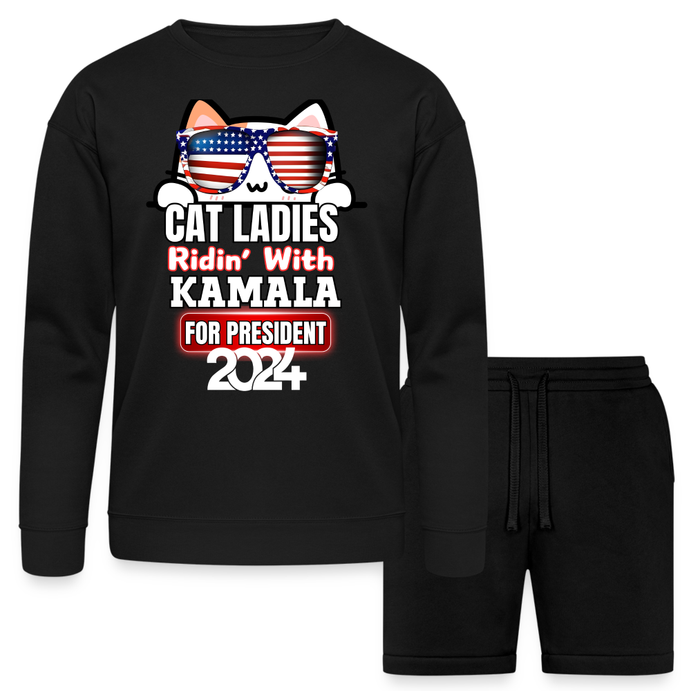 Cat Ladies ridin with Kamala Harris for presidents. Bella + Canvas Unisex Sweatshirt & Short Set - black