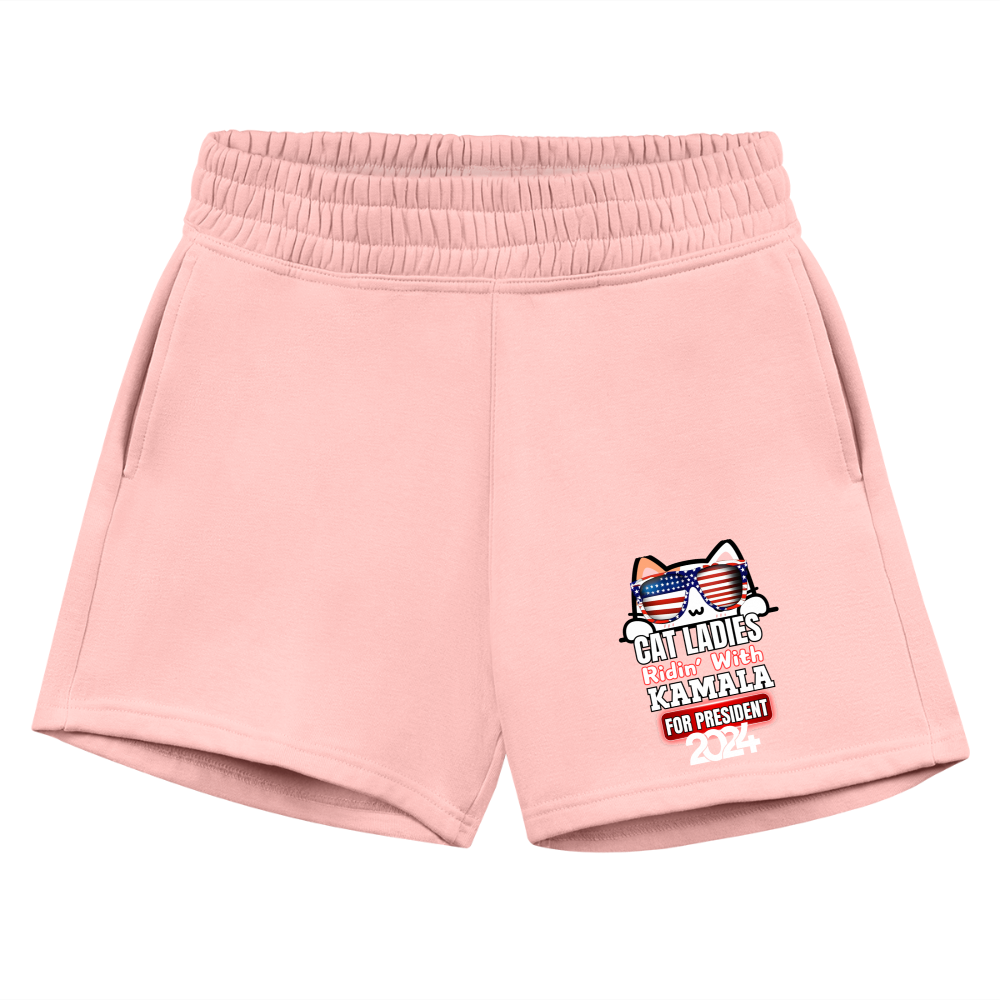 Cat Ladies ridin with Kamala Harris for presidents. Women's Jogger Short - light pink