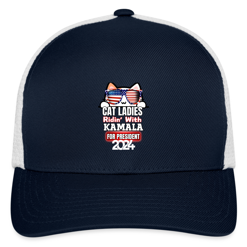 Cat Ladies ridin with Kamala Harris for presidents. Flexfit Fitted Baseball Cap - navy/white