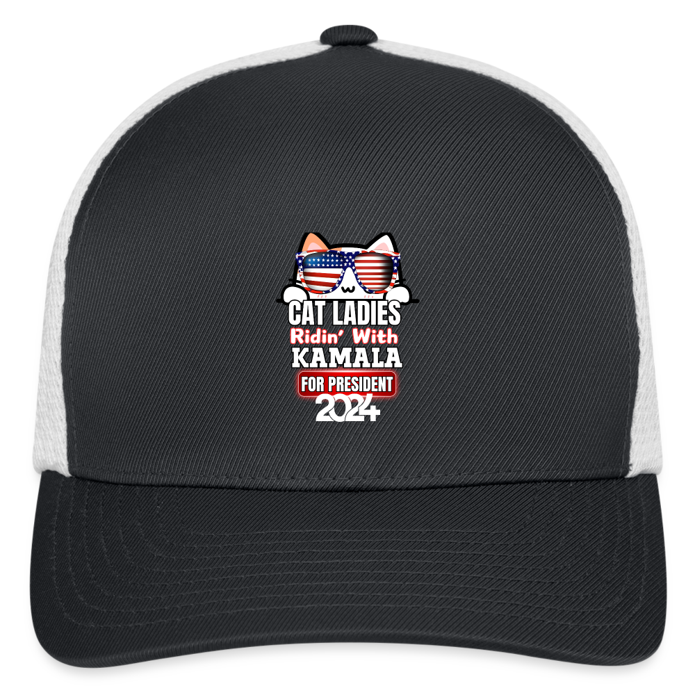 Cat Ladies ridin with Kamala Harris for presidents. Flexfit Fitted Baseball Cap - dark gray/white