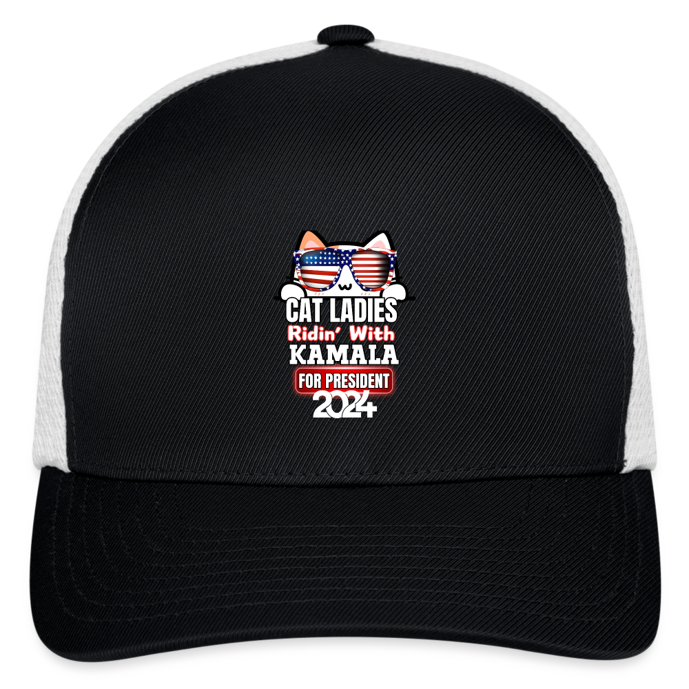 Cat Ladies ridin with Kamala Harris for presidents. Flexfit Fitted Baseball Cap - black/white