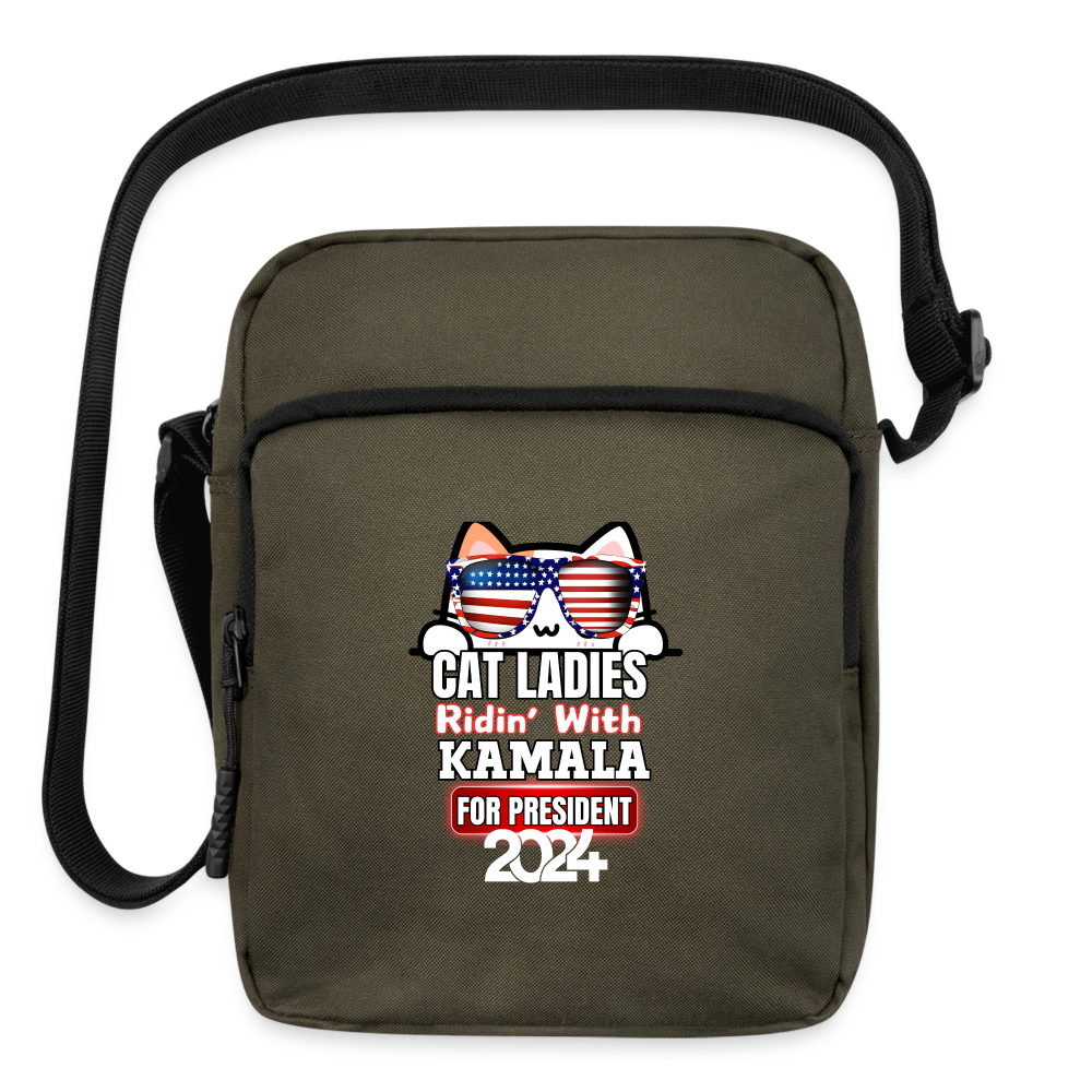 Cat Ladies ridin with Kamala Harris for presidents, Upright Crossbody Bag - olive