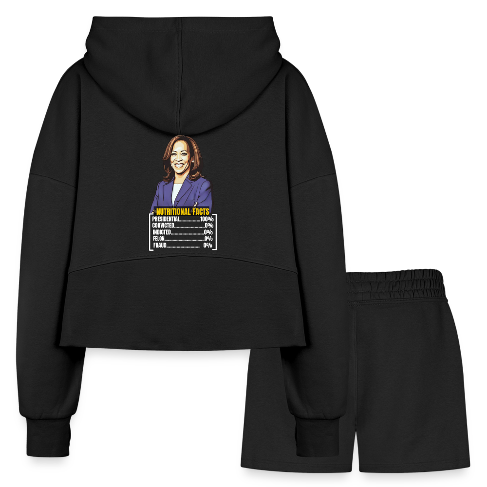 Kamala Harris 2024 presidential nutrition facts, Women’s Cropped Hoodie & Jogger Short Set - black