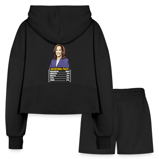 Kamala Harris 2024 presidential nutrition facts, Women’s Cropped Hoodie & Jogger Short Set - black