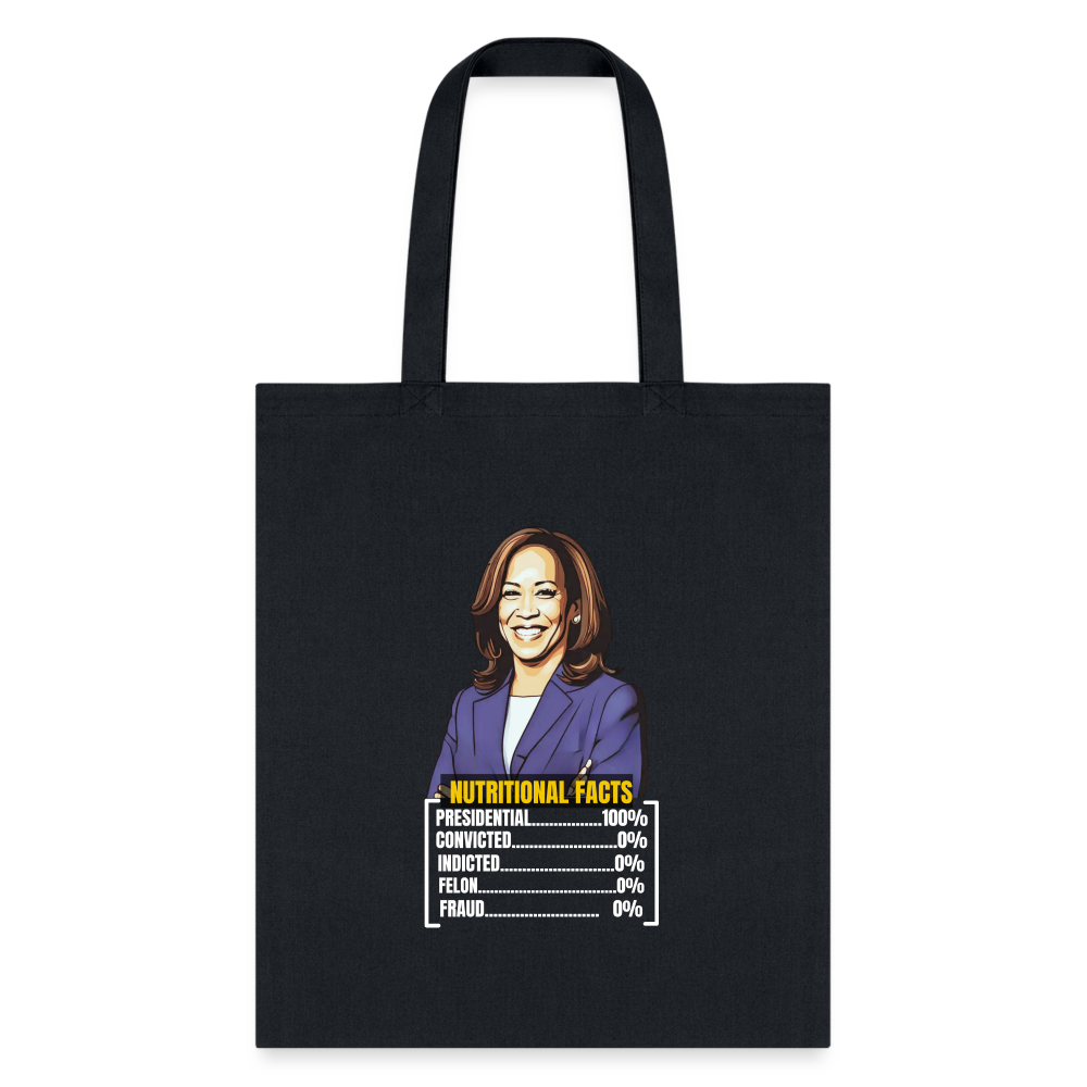 Kamala Harris 2024 presidential nutrition facts, Tote Bag - black