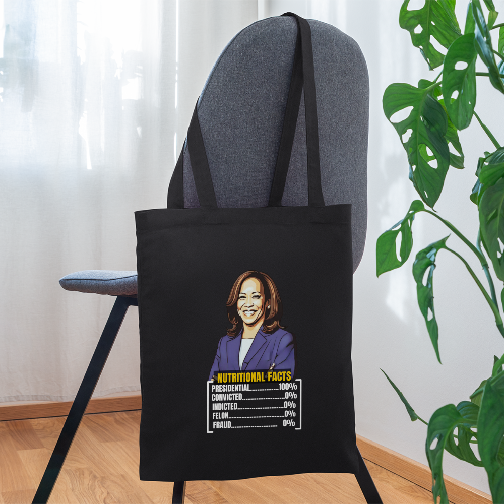 Kamala Harris 2024 presidential nutrition facts, Tote Bag - black