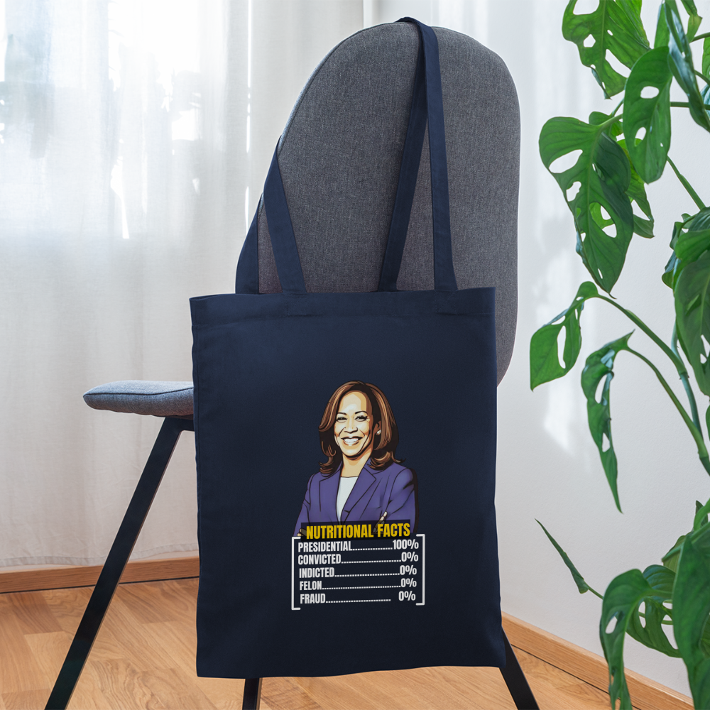 Kamala Harris 2024 presidential nutrition facts, Tote Bag - navy