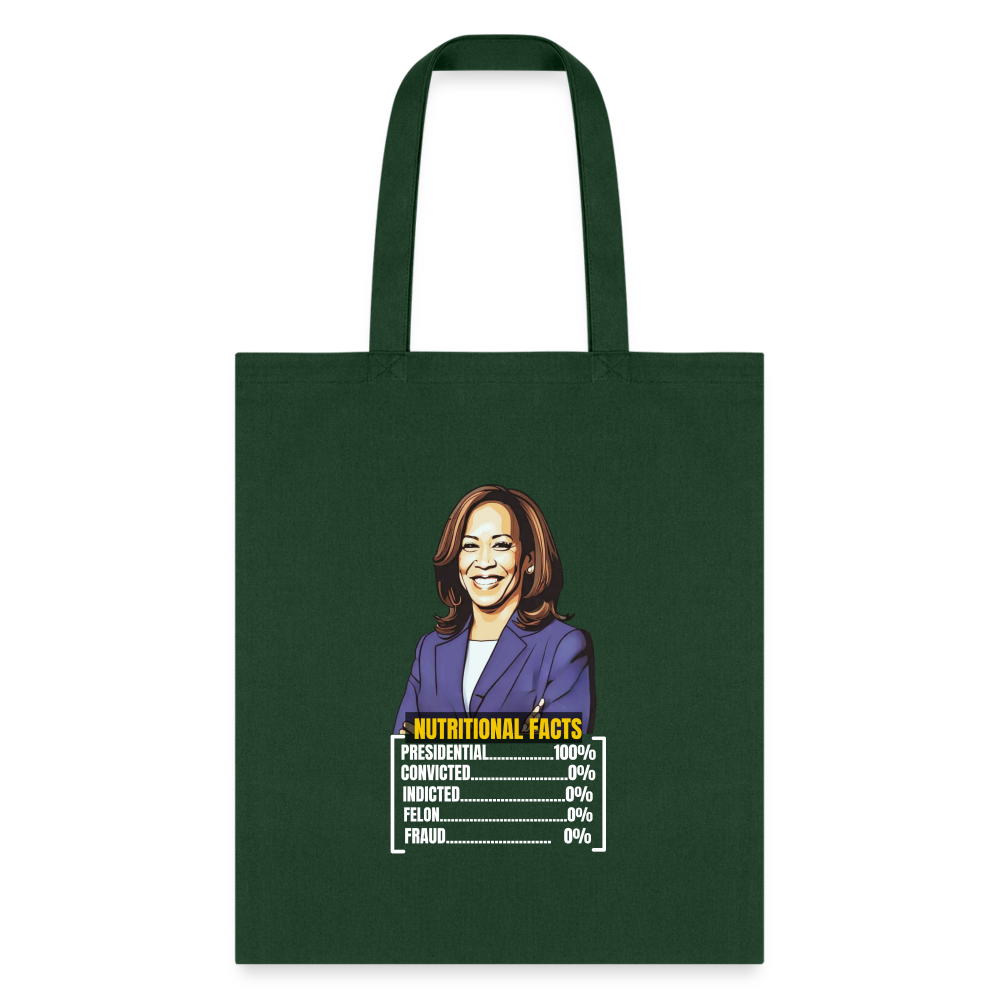 Kamala Harris 2024 presidential nutrition facts, Tote Bag - forest green