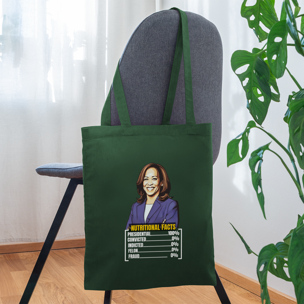 Kamala Harris 2024 presidential nutrition facts, Tote Bag - forest green