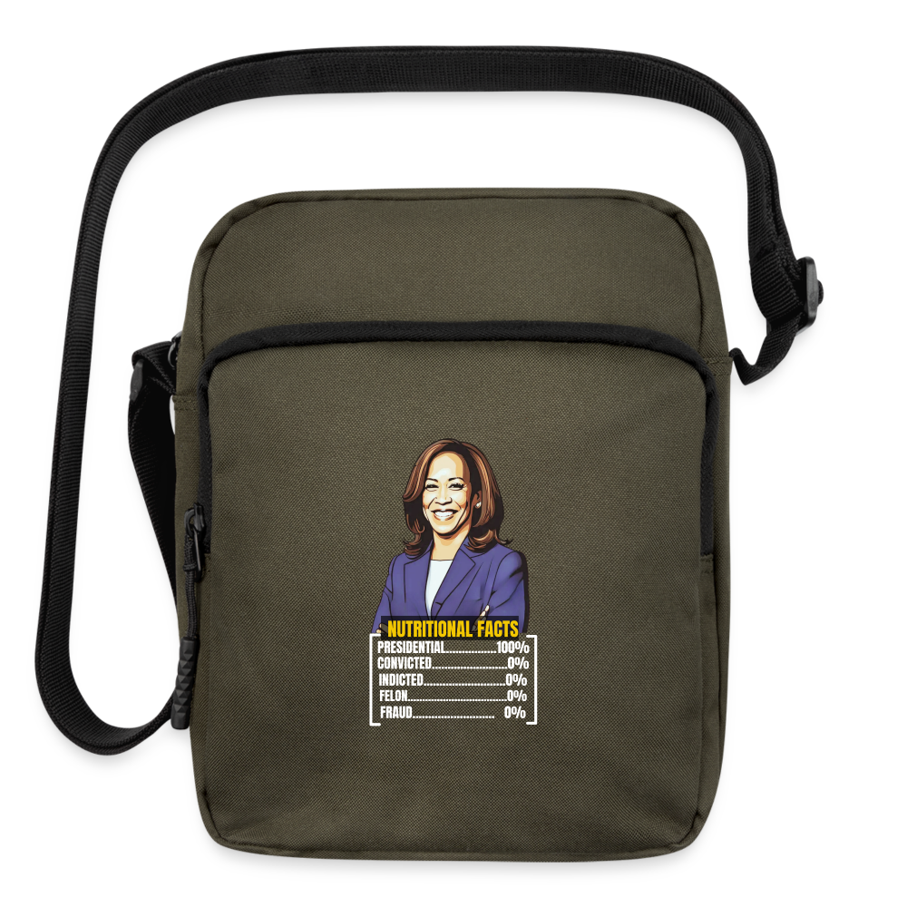 Kamala Harris 2024 presidential nutrition facts, Upright Crossbody Bag - olive