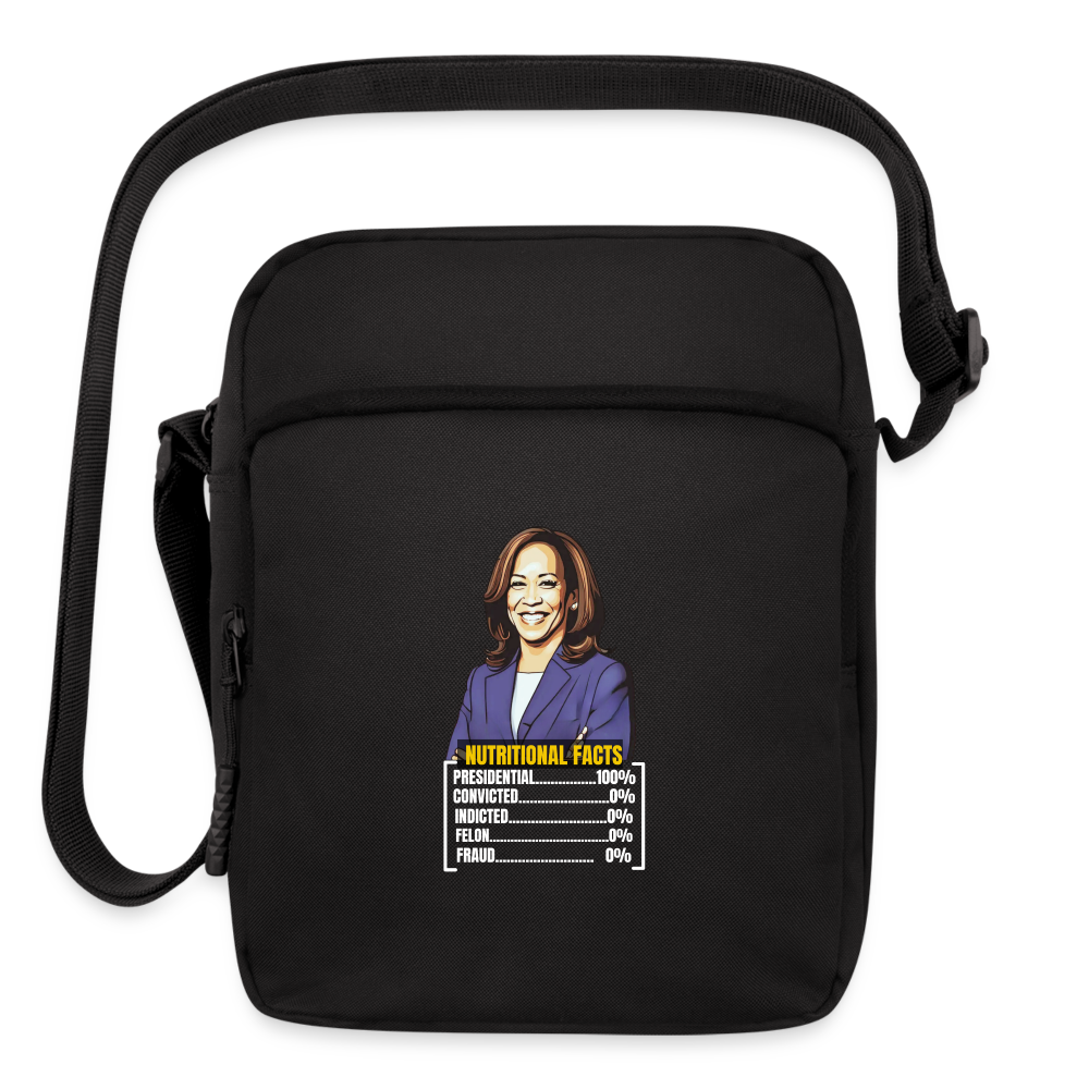 Kamala Harris 2024 presidential nutrition facts, Upright Crossbody Bag - black