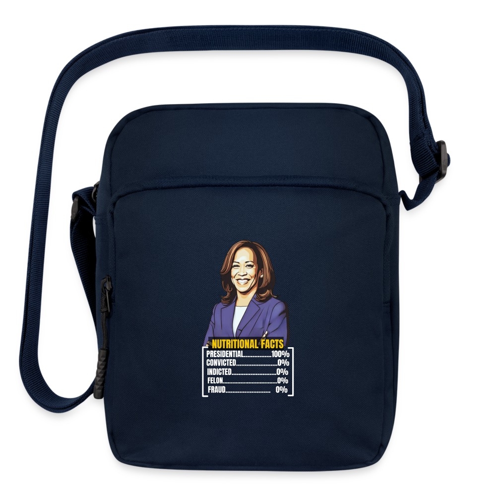 Kamala Harris 2024 presidential nutrition facts, Upright Crossbody Bag - navy