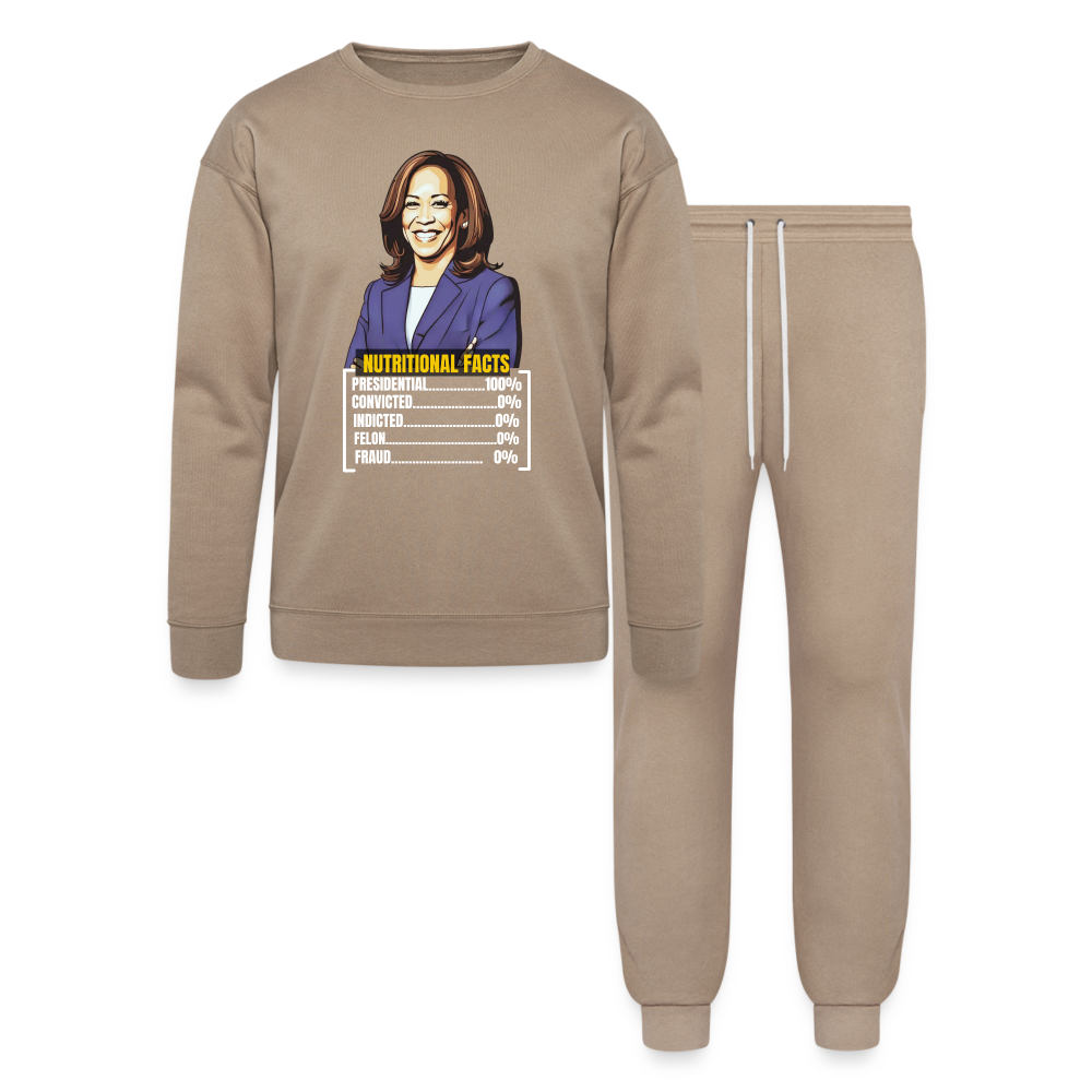 Kamala Harris 2024 presidential nutrition facts, Bella + Canvas Unisex Lounge Wear Set - tan