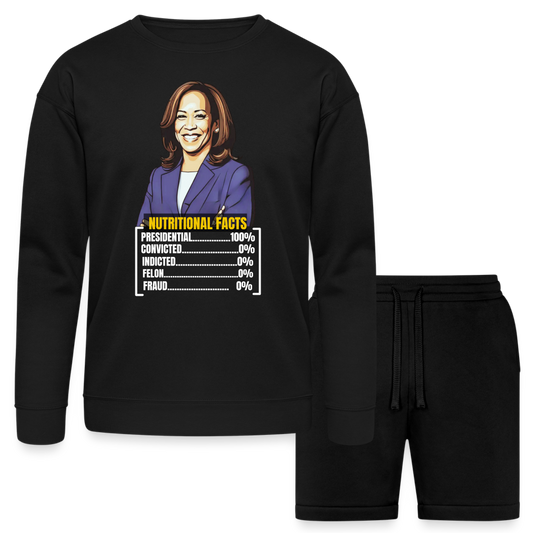 Kamala Harris 2024 presidential nutrition facts, Bella + Canvas Unisex Sweatshirt & Short Set - black