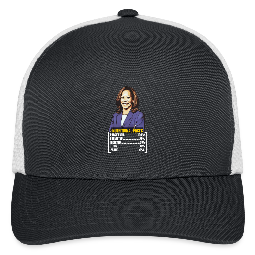 Kamala Harris 2024 presidential nutrition facts, Flexfit Fitted Baseball Cap - dark gray/white