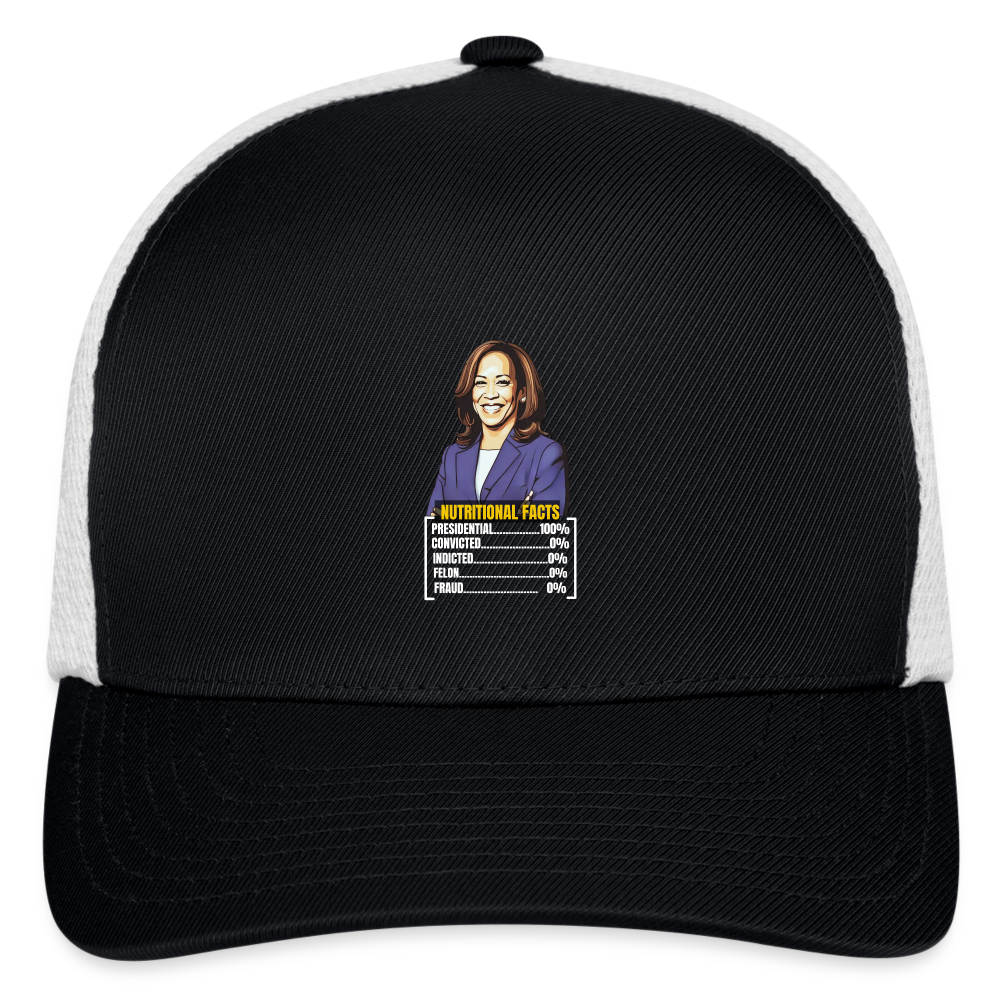 Kamala Harris 2024 presidential nutrition facts, Flexfit Fitted Baseball Cap - black/white