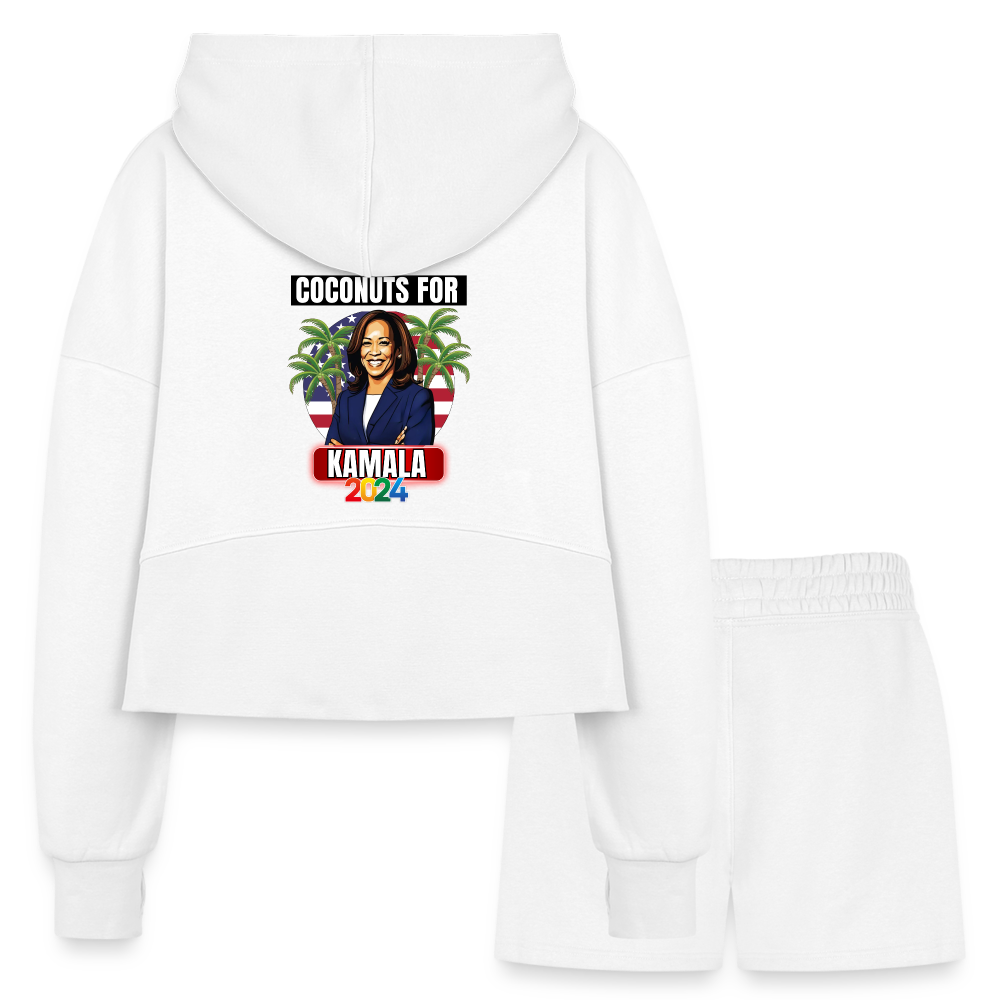 Kamala Harris for President You Think You Just Fell Out Of A Coconut Tree 2024, Women’s Cropped Hoodie & Jogger Short Set - white