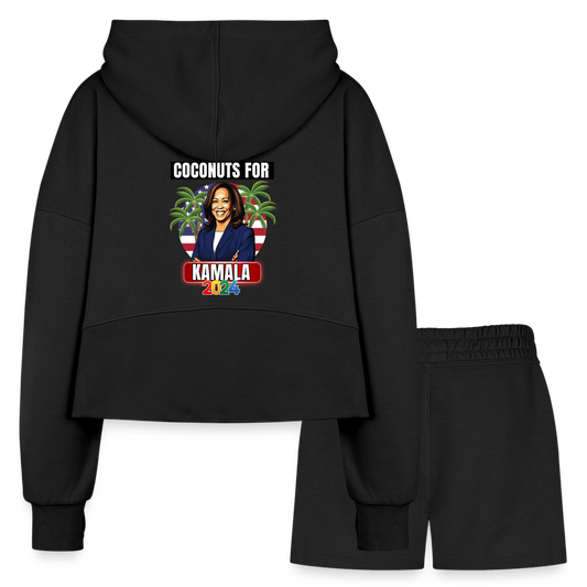 Kamala Harris for President You Think You Just Fell Out Of A Coconut Tree 2024, Women’s Cropped Hoodie & Jogger Short Set - black