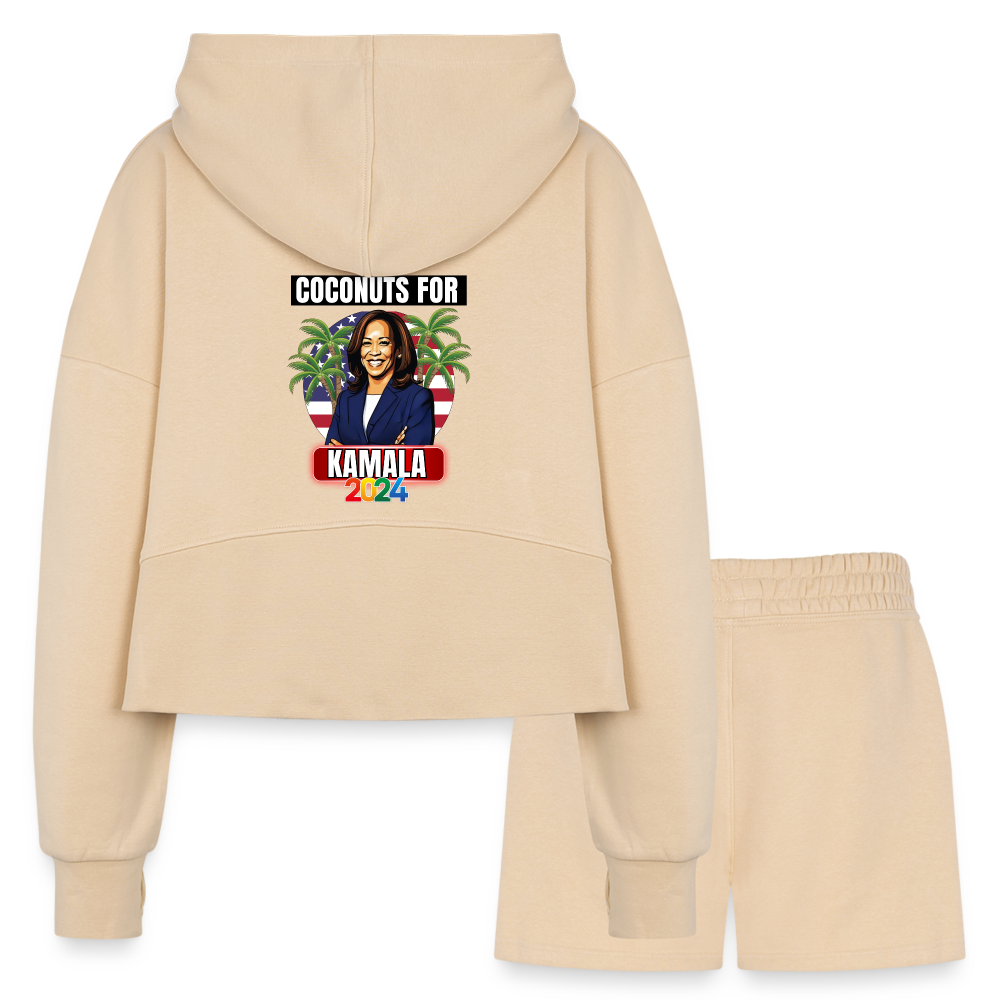 Kamala Harris for President You Think You Just Fell Out Of A Coconut Tree 2024, Women’s Cropped Hoodie & Jogger Short Set - nude