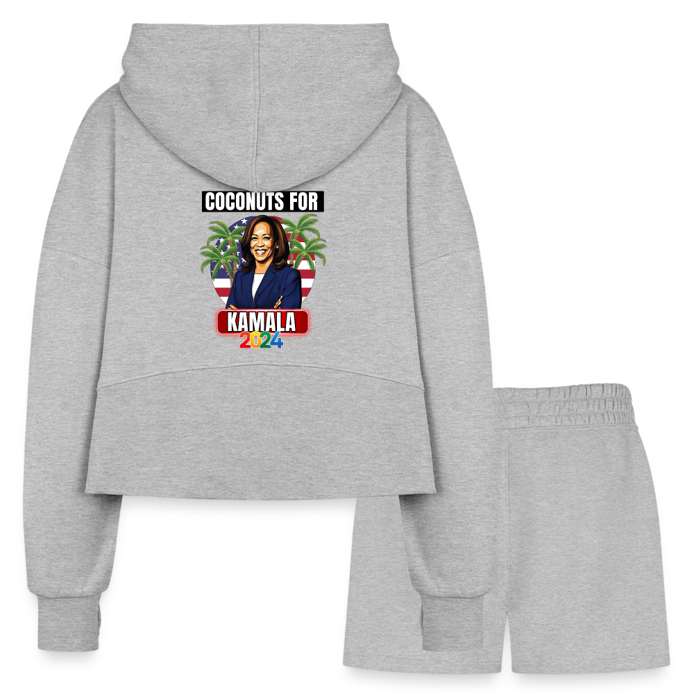 Kamala Harris for President You Think You Just Fell Out Of A Coconut Tree 2024, Women’s Cropped Hoodie & Jogger Short Set - heather gray