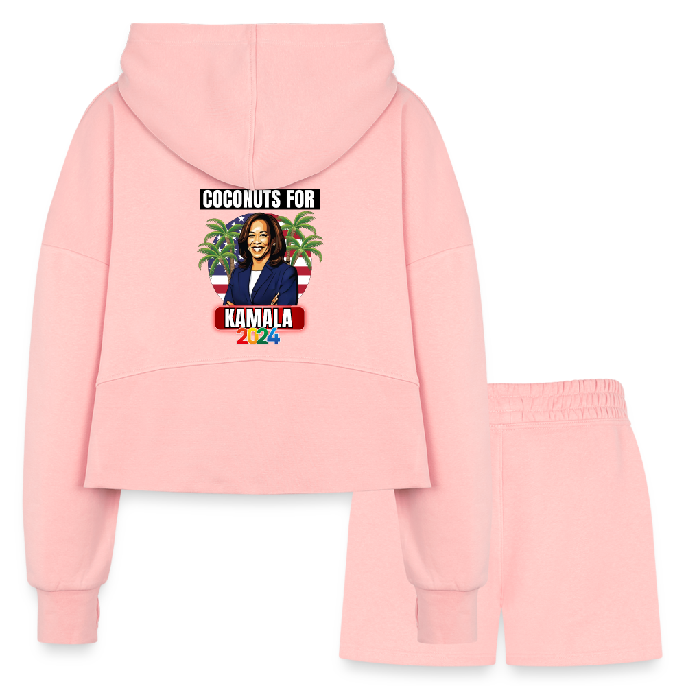 Kamala Harris for President You Think You Just Fell Out Of A Coconut Tree 2024, Women’s Cropped Hoodie & Jogger Short Set - light pink