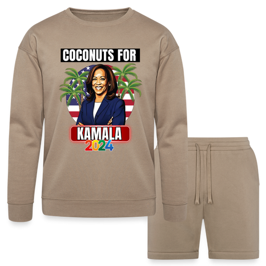 Kamala Harris for President You Think You Just Fell Out Of A Coconut Tree 2024, Bella + Canvas Unisex Sweatshirt & Short Set - tan