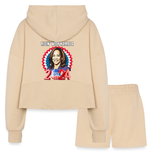 Ridin with Kamala harris for president 2024, Women’s Cropped Hoodie & Jogger Short Set - nude