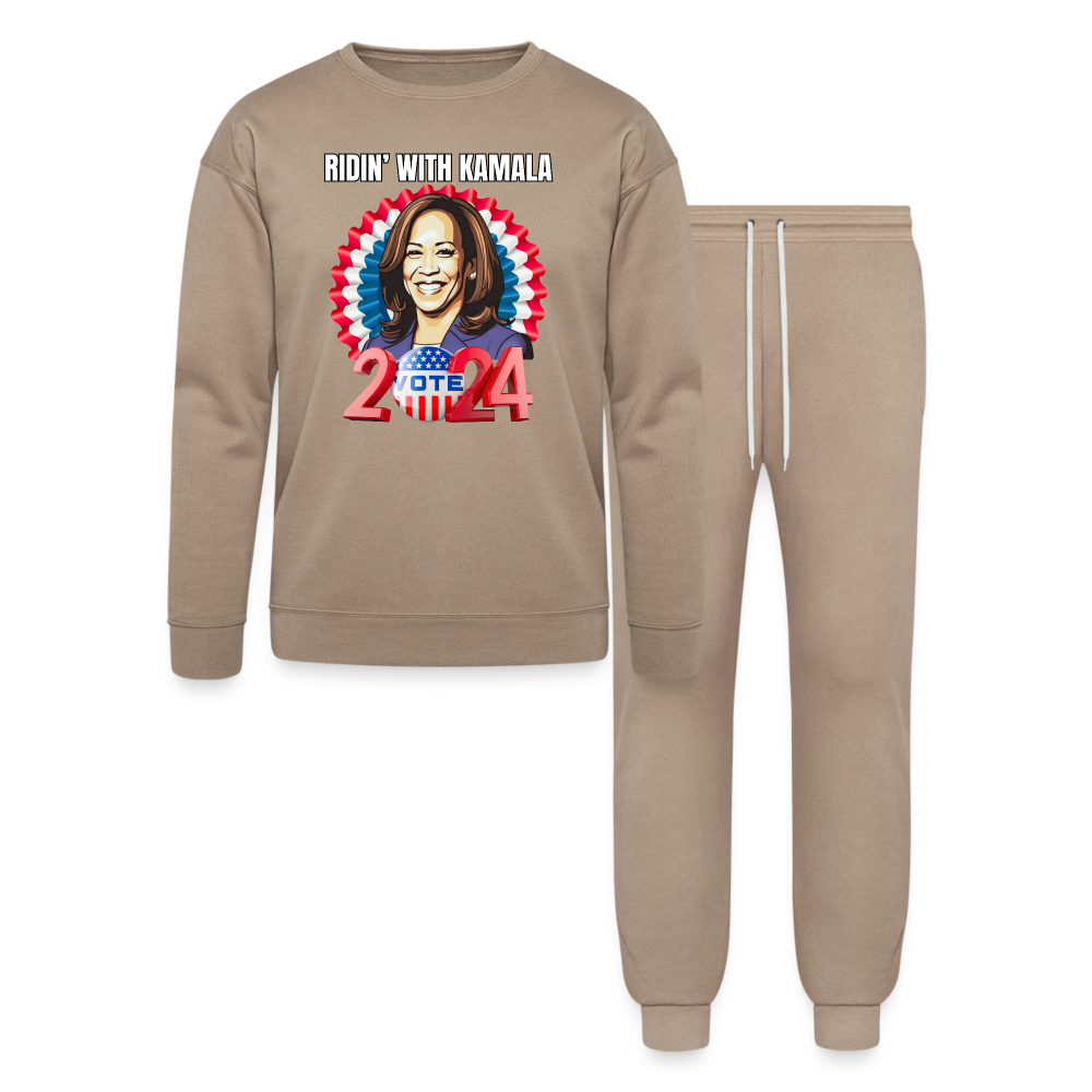 Ridin with Kamala harris for president 2024, Bella + Canvas Unisex Lounge Wear Set - tan