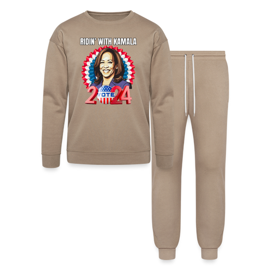 Ridin with Kamala harris for president 2024, Bella + Canvas Unisex Lounge Wear Set - tan