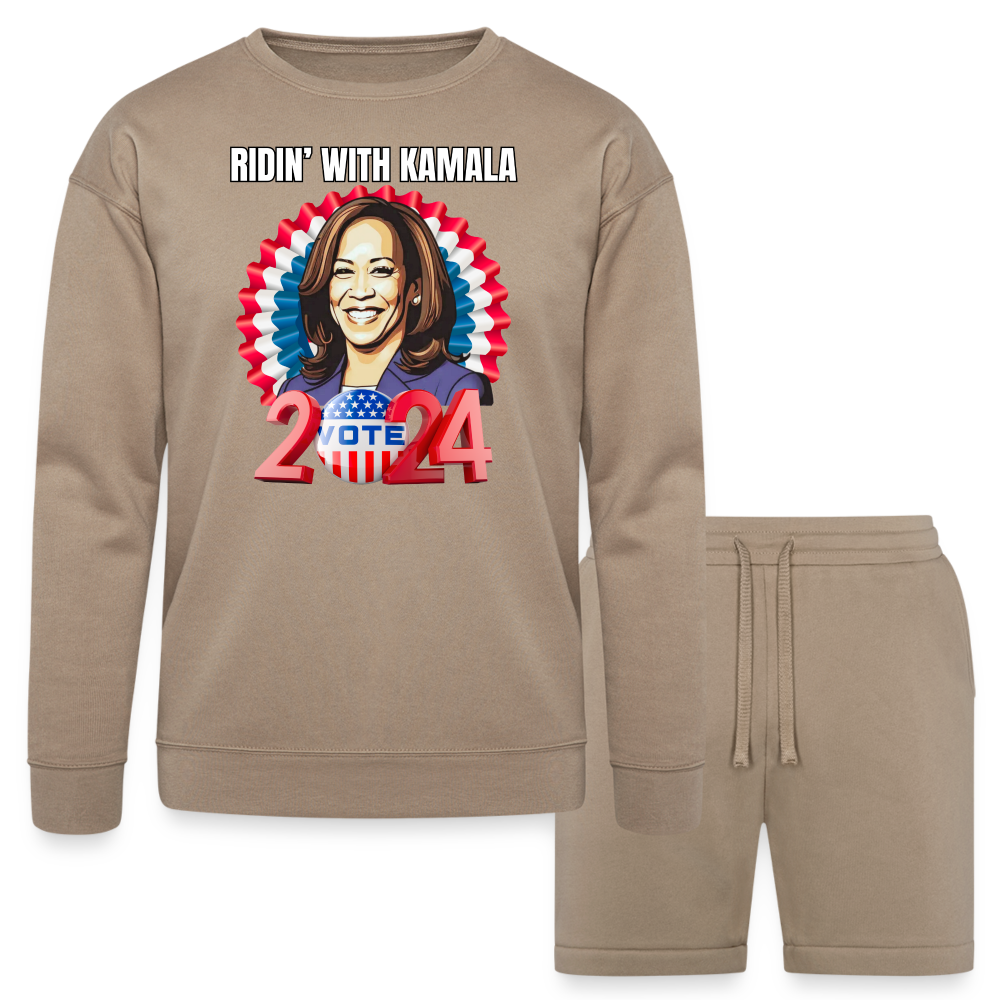 Ridin with Kamala harris for president 2024, Bella + Canvas Unisex Sweatshirt & Short Set - tan