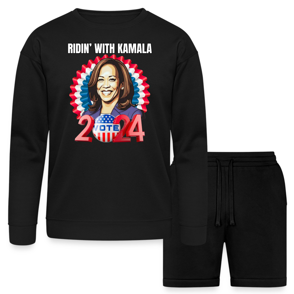 Ridin with Kamala harris for president 2024, Bella + Canvas Unisex Sweatshirt & Short Set - black