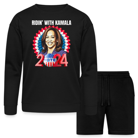 Ridin with Kamala harris for president 2024, Bella + Canvas Unisex Sweatshirt & Short Set - black