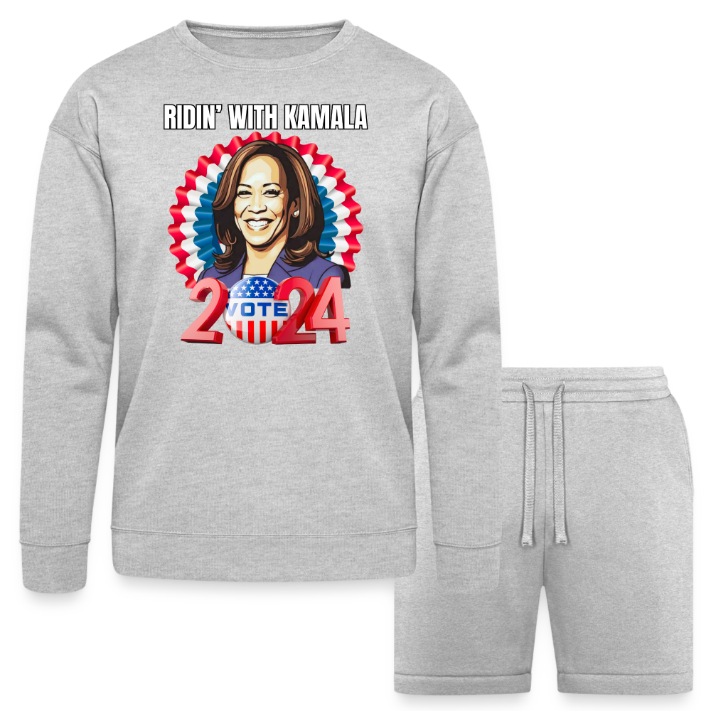 Ridin with Kamala harris for president 2024, Bella + Canvas Unisex Sweatshirt & Short Set - heather gray